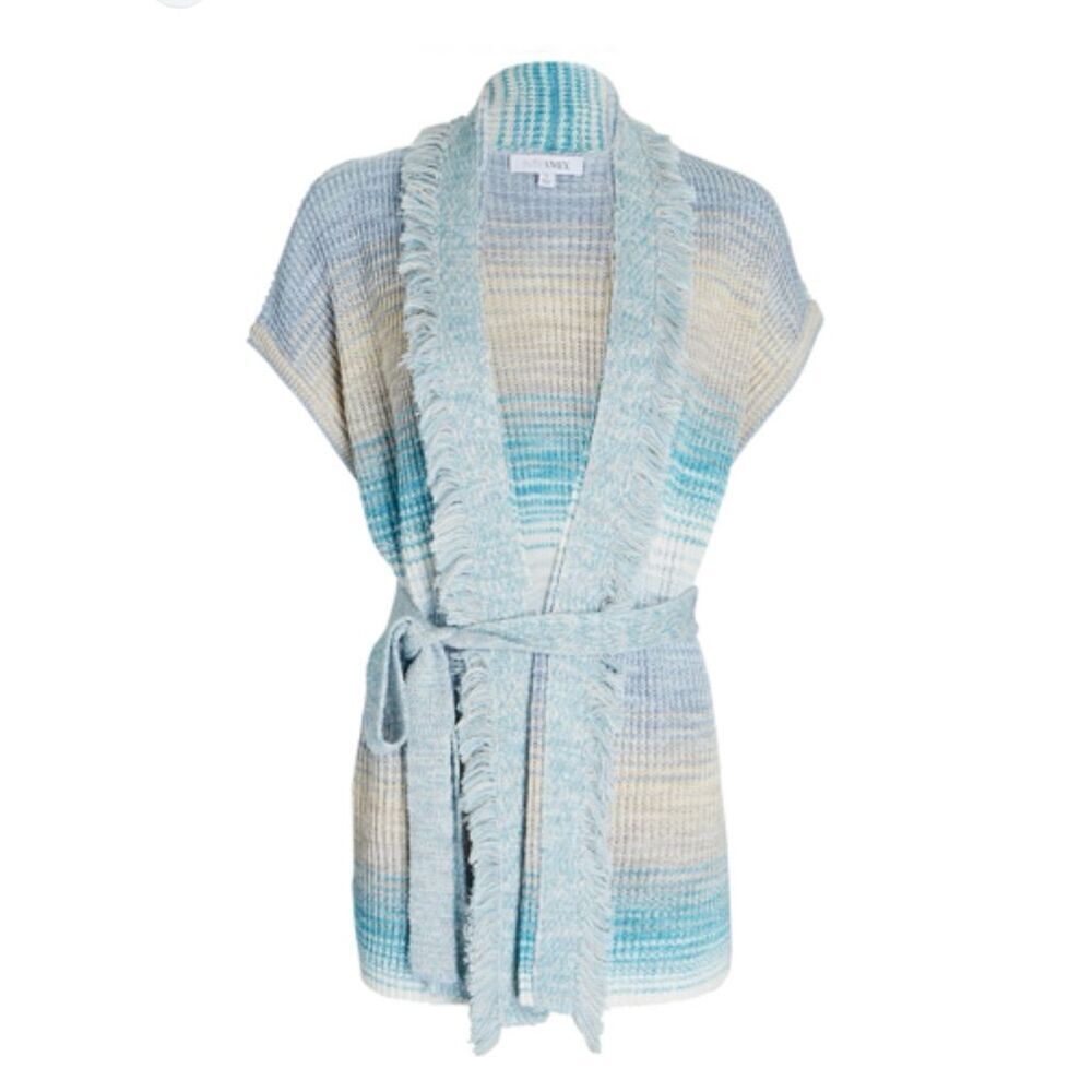 Intermix Women's Striped V-Neck Sweater Blue Knit Pullover Size M